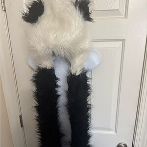 Furry Black and White Panda Hat with attached scarf funny cosplay